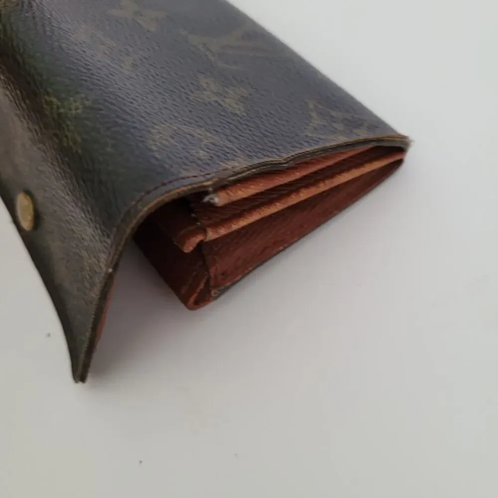 Louis Vuitton LV Micro Brown Folding Monogram Leather Card Wallet Small Authenti